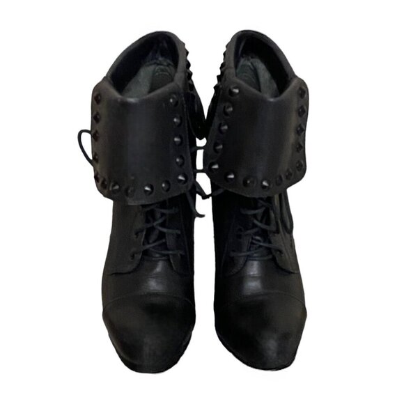 Bronx Renna Gade Studded Black Leather Heeled Booties - Picture 2 of 8